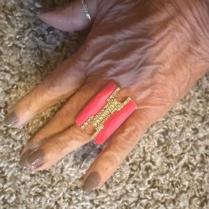 Gold and Pink Statement H Ring Cocktail Ring - Women Jewelry 1
